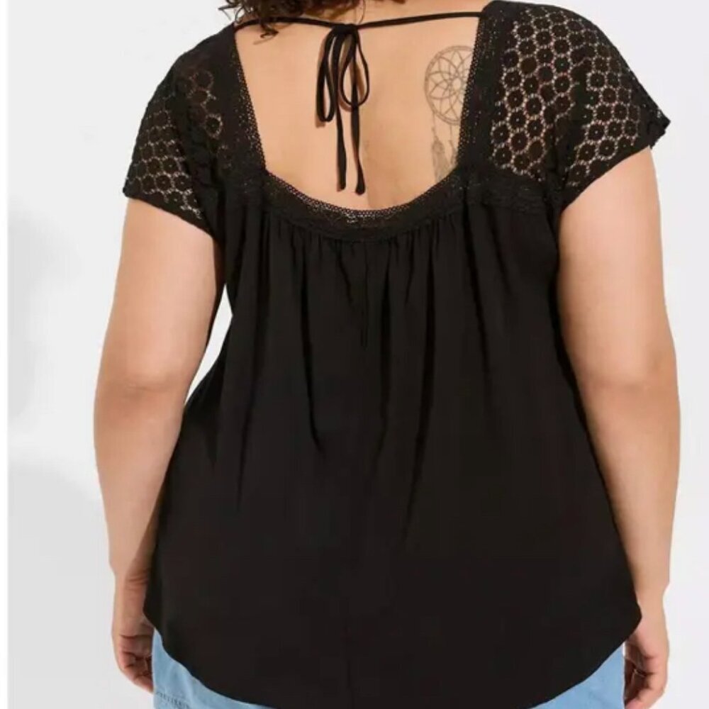 Torrid Size 1 Top Black Short Sleeve Square Neck Lace Fairy Grunge Blouse 1X - Picture 2 of 6